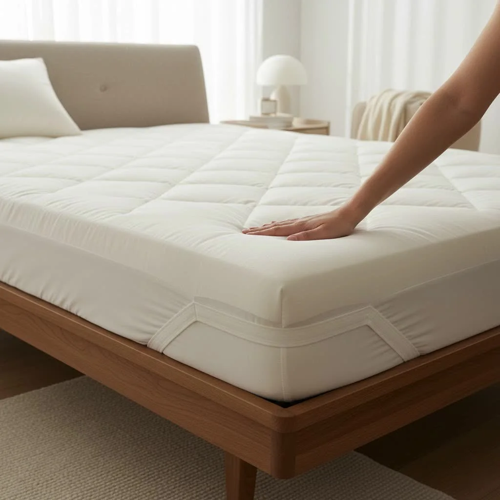 Memory foam mattress topper on a bed
