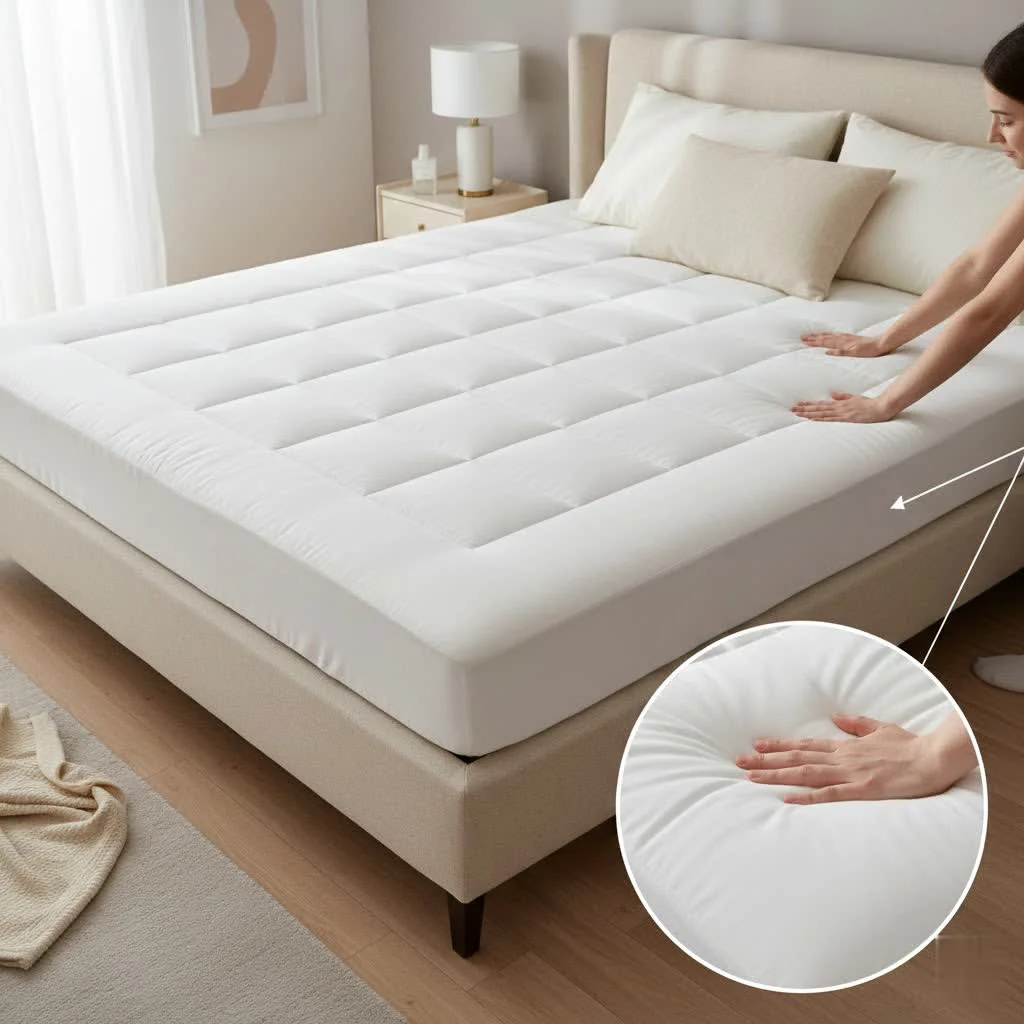 Mattress topper on a bed for enhanced comfort