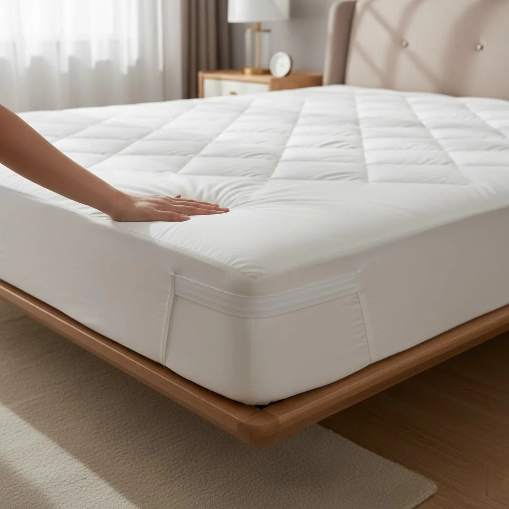 Mattress topper on a bed for enhanced comfort